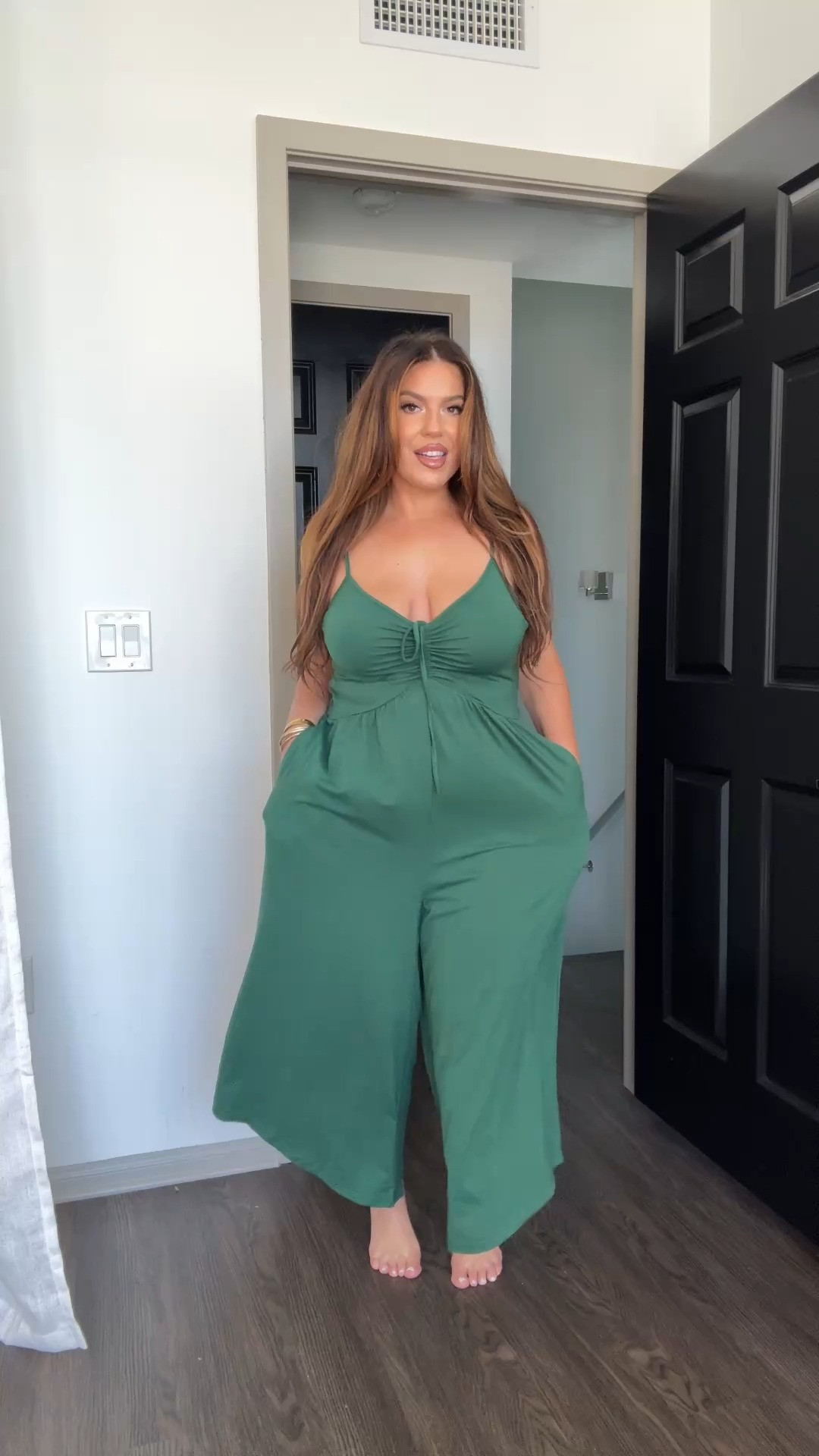 Flowy Summer Jumpsuit! Wearing a L (could've sized down to a M, the back is smocked and very stretchy); available in 5 colors S-XXL. Also linked accessories and undergarments! 

 #LTKMidsize