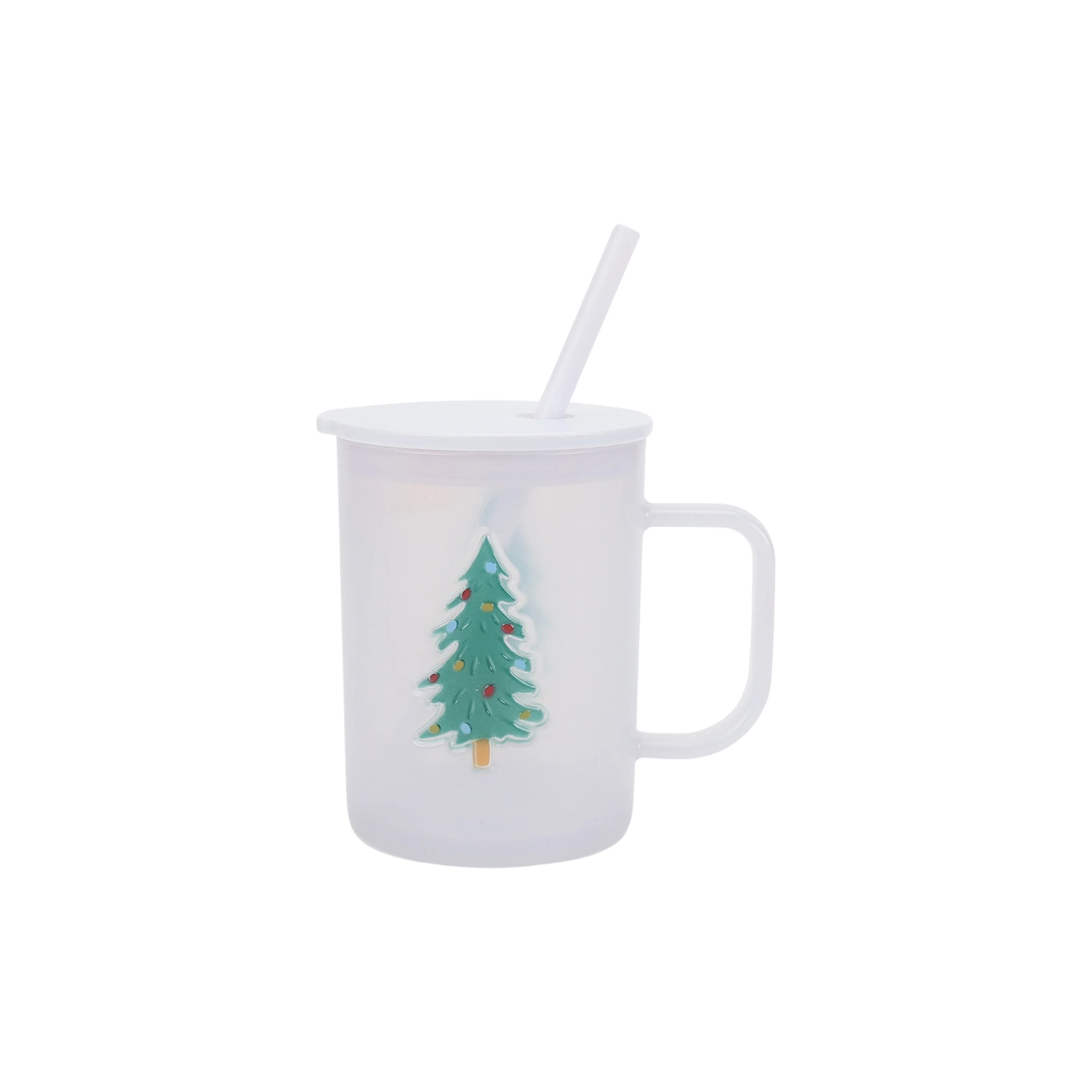 20 Ounce White Frosted Acrylic Christmas Mug with Lid and Straw, by Holiday Time | Walmart (US)