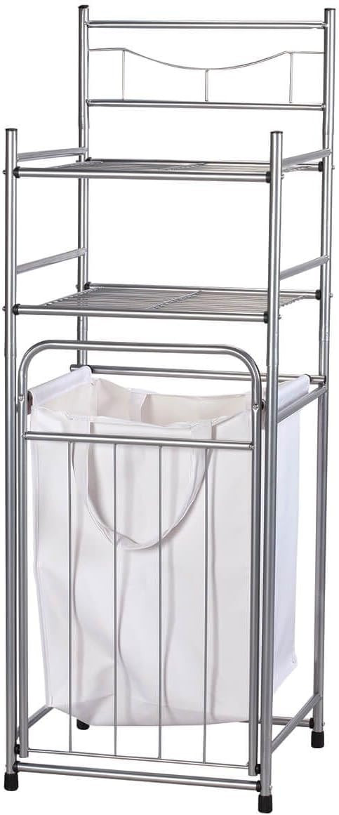 Gajula.Enterprises Brushed Nickel Bathroom Tower with Tilt-Out Hamper, 2 Shelves, 13 3/4"W x 42"H... | Amazon (US)
