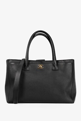 Chanel Cerf Executive Black Leather CC Tote Bag | eBay US