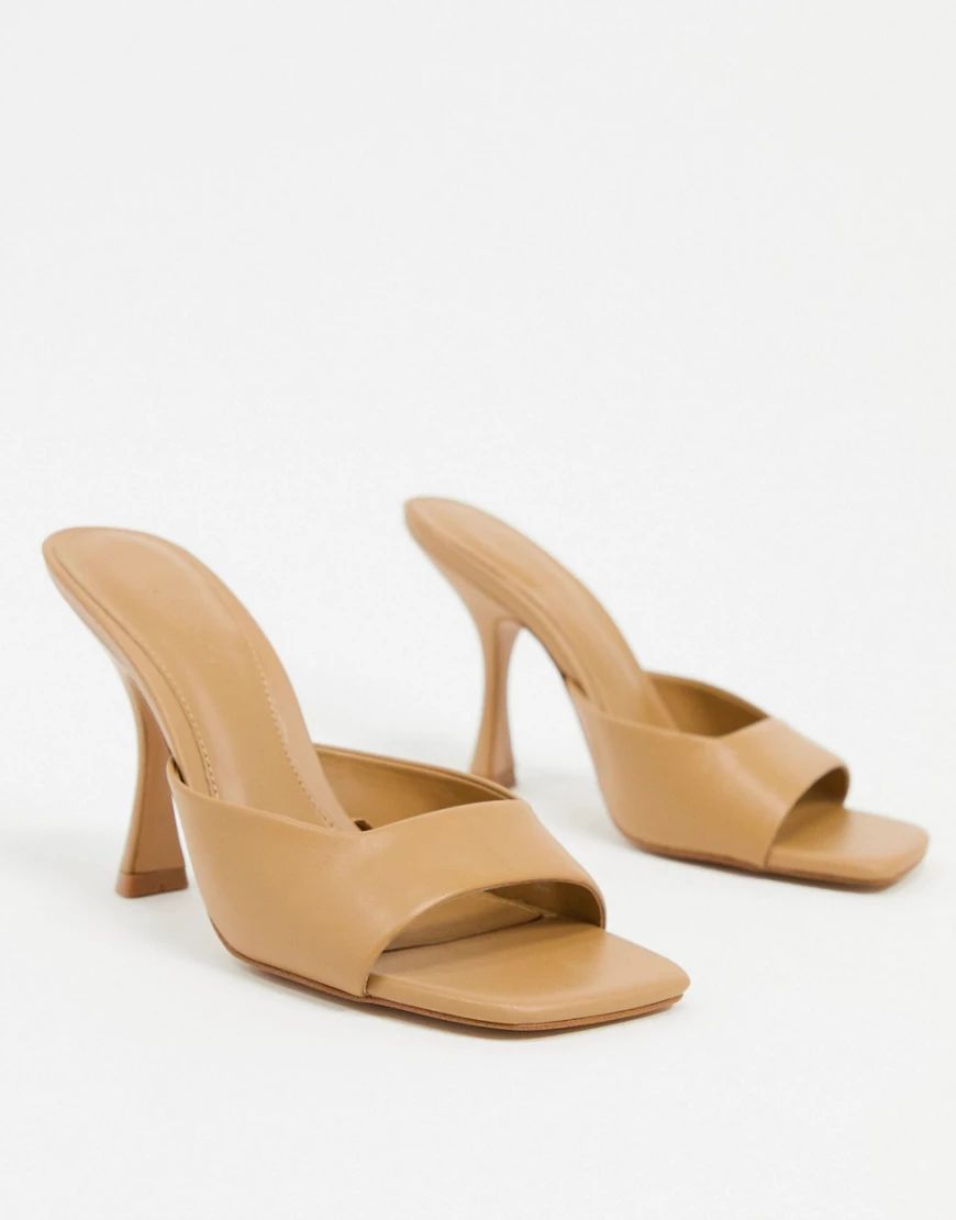 Mango square toe heeled sandals in honey-Yellow | ASOS (Global)