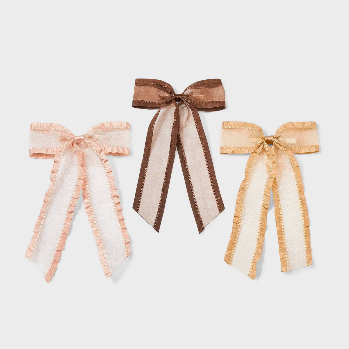 Organza Bow Pelican Hair Clip Set 3pc - Wild Fable™ Brown/Cream | Target