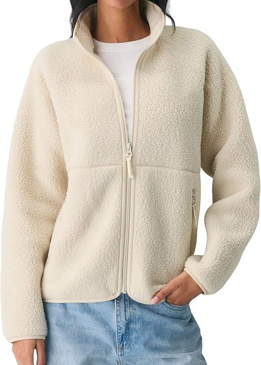 Xaspee Fleece Jacket Women Full Zip Up Sherpa Fuzzy Jackets Coats Casual Long Sleeve Sweatshirts ... | Amazon (US)
