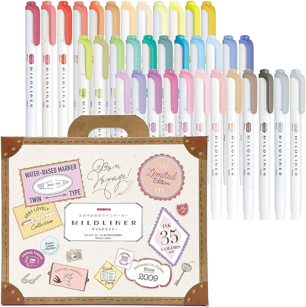 ZEBRA WKT7-35C Highlighter, Mildliner, 35 Color Set, Gift Box Included | Amazon (US)