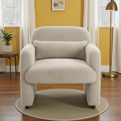 Boucle Accent Chair - Contemporary Lounge Chair with Pocket Coil Support & Matching Pillow | Wayfair North America