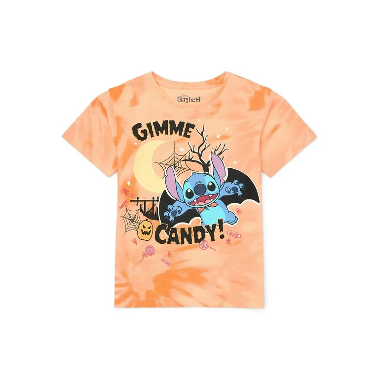 Stitch Girls Halloween Short Sleeve Graphic Tee with Glitter, Sizes 4-16 - Walmart.com | Walmart (US)