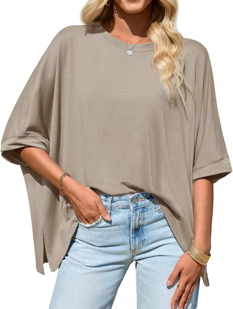 Tankaneo Womens Oversized Tshirts Batwing Short Sleeve Asymmetric Hem Tops Summer Casual Loose Fi... | Amazon (US)