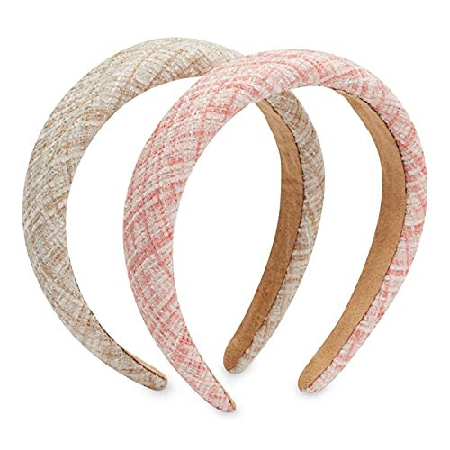Glamlily Tweed Plaid Padded Headbands for Women, Girls, Teens (Pink and Beige, 2 Pack) | Amazon (US)