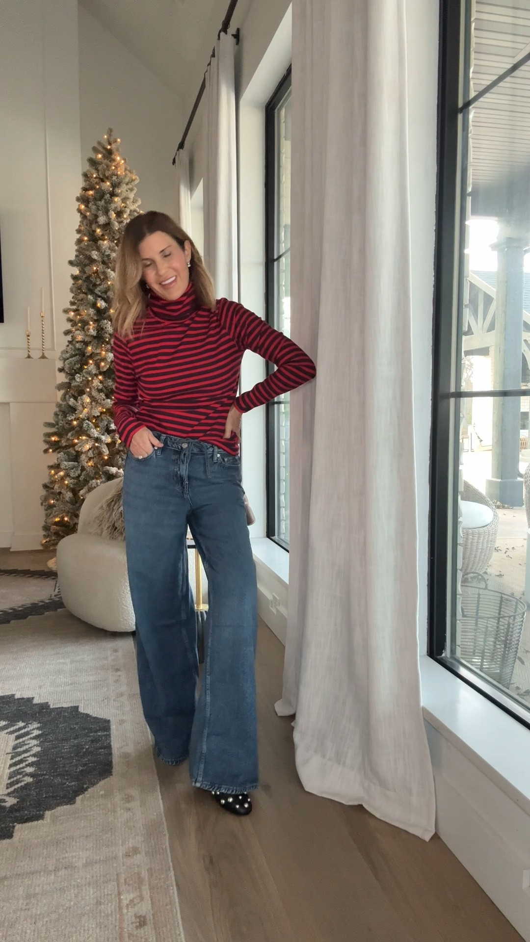 Head to toe #walmartstyle
You guys, these jeans are currently under $20 😳 They  come in 3 washes (I’m wearing the medium wash. Be sure to size down (I’m in a 2). The striped ribbed turtleneck is soft and has spandex for the perfect comfortable fit. I’m between a 7.5 and an 8 and sized down to a 7.5 in the studded ballet flats #sogood #walmart 

#LTKFindsUnder50 #LTKOver40 #LTKStyleTip