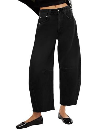 Barrel Jeans Women Casual Baggy Jeans for Women Trendy High Waisted Jean for Womens Straight Wide Leg Boyfriend Jean Black US 6 | Amazon (US)