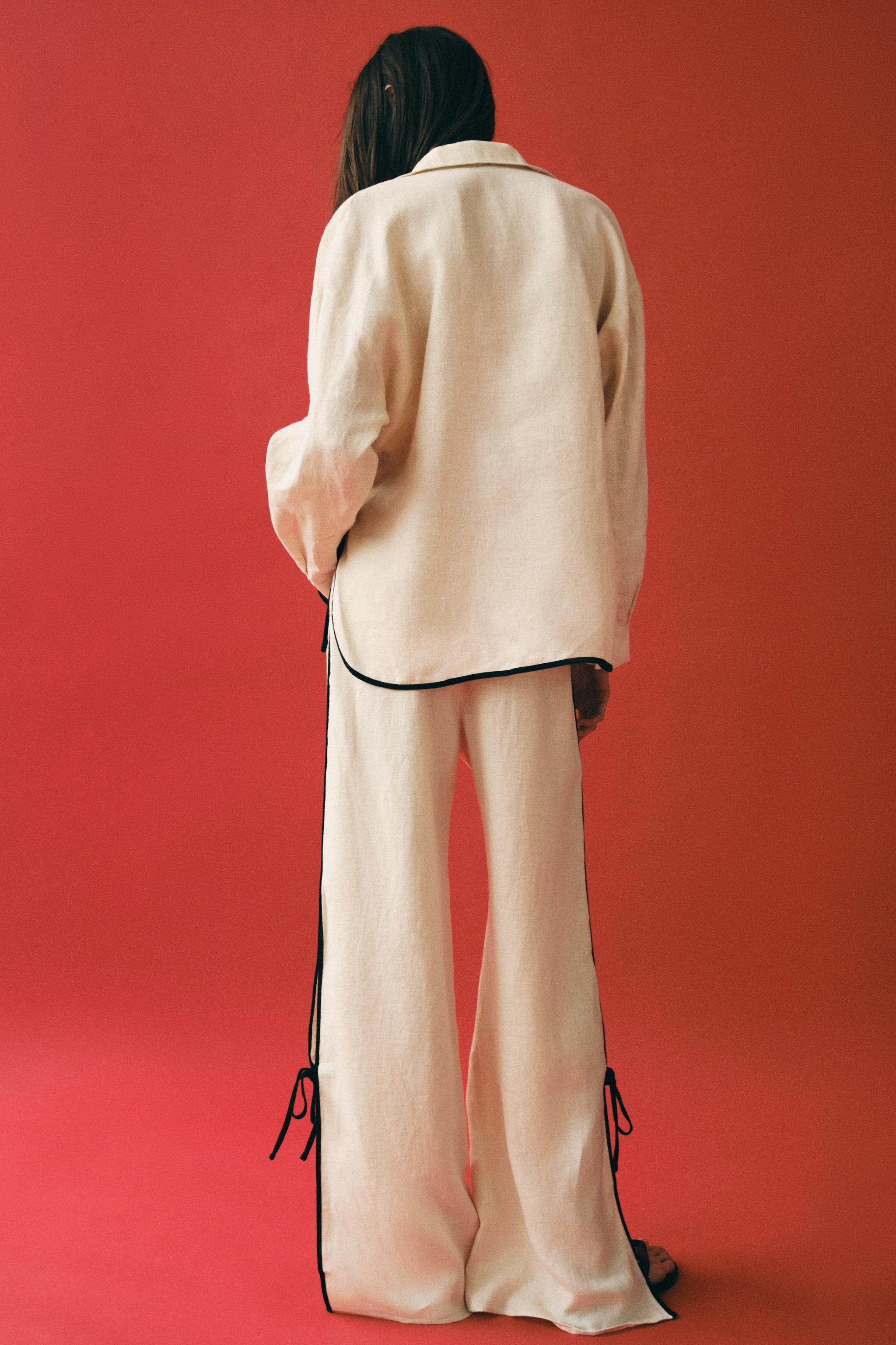 100% LINEN PIPING TROUSERS ZW COLLECTION | Zara US