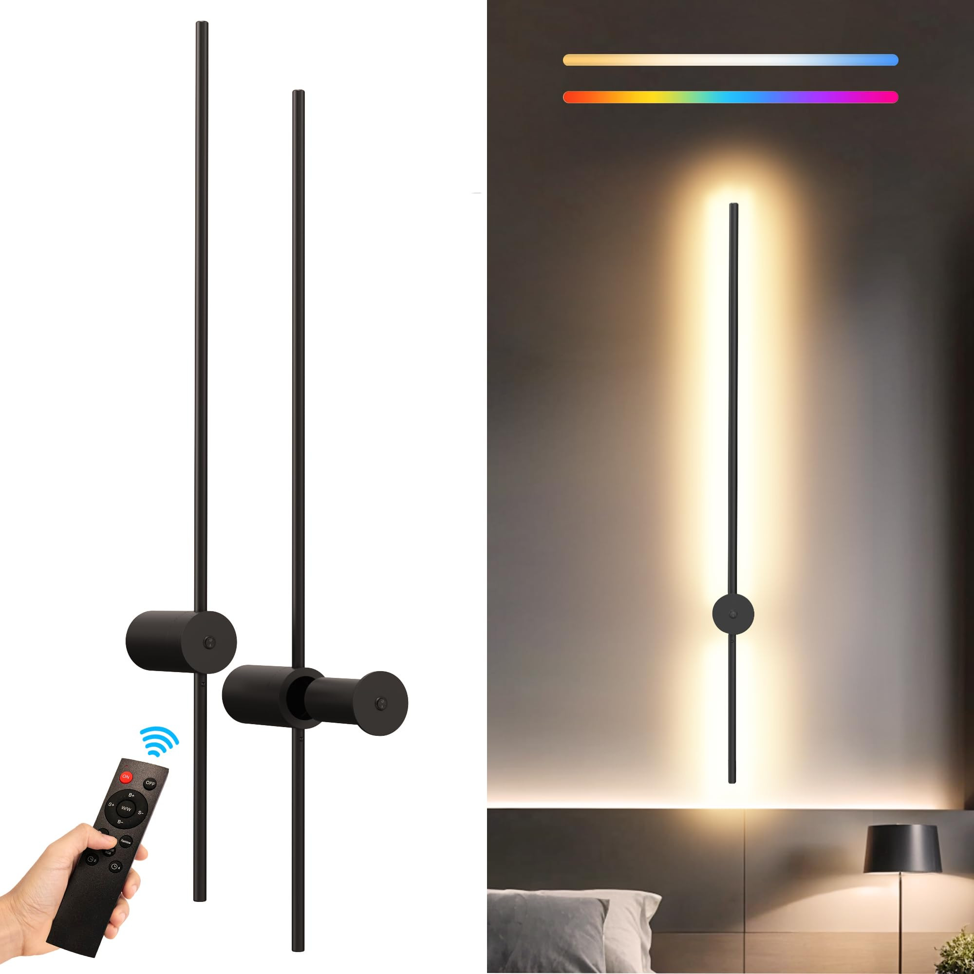 40 Inch Battery Operated Wall Sconce Set of 2, 5200 mAh USB Rechargeable LED Wall Lights with Rem... | Amazon (US)