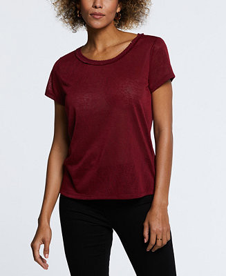 Petite Short Sleeve Decorative Trim Top | Macy's
