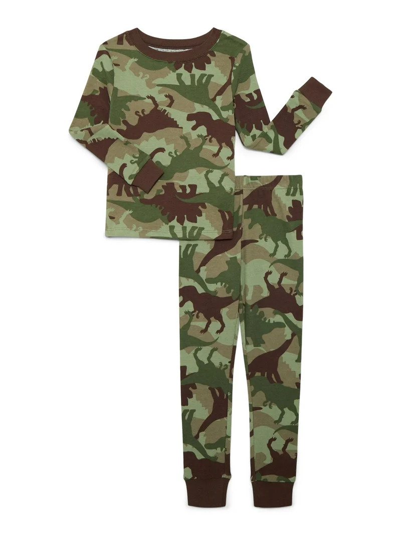 Wonder Nation Boys Cotton Snug Fit Long Sleeve Top and Pants Sleep Set, 2-Piece, Sizes 4-10 | Walmart (US)