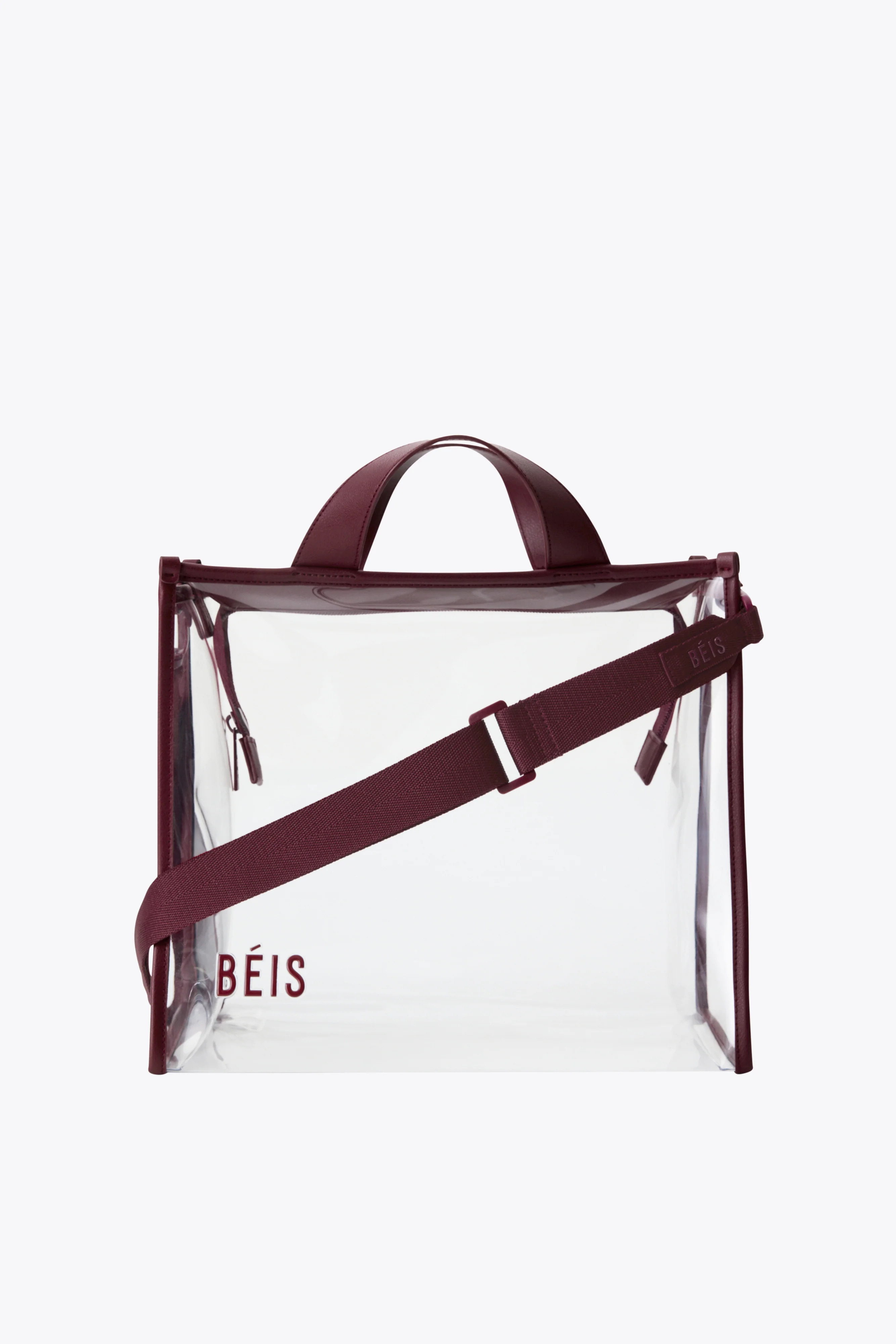 BÉIS 'The Stadium Tote'' in Clear with Burgundy Trim - Clear Stadium Bags & Clear Purse for Stad... | BEIS