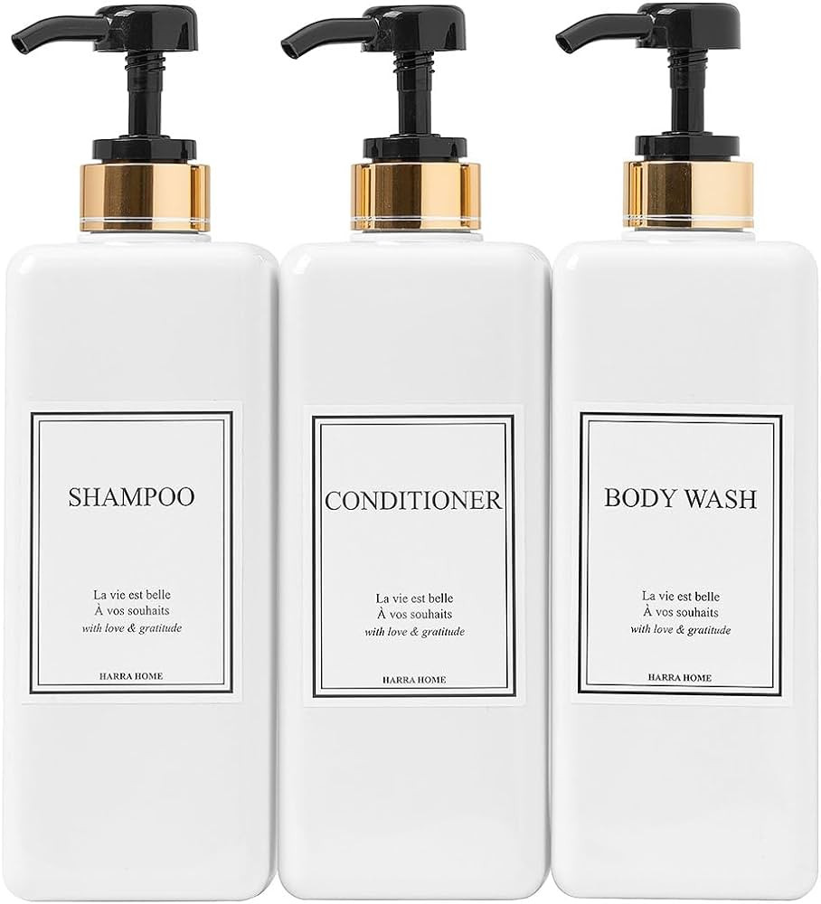 Modern Gold Design Large 27 oz Shampoo and Conditioner Dispensers - Empty Plastic Refillable Pump... | Amazon (US)