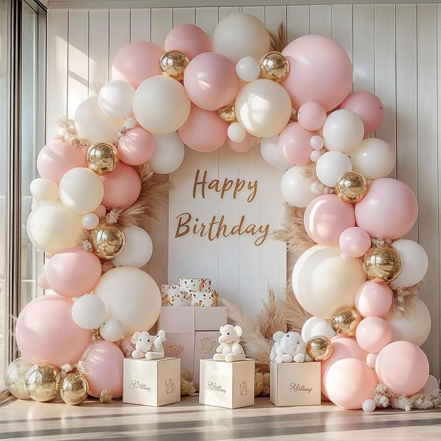 Pink Beige White Balloons Arch Kit - 144 pcs Light Pastel Pink Beige Sand White Chrome Gold Ballo... | Amazon (US)