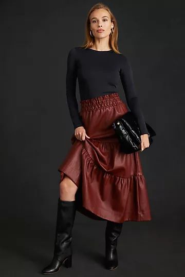 The Somerset Faux Leather Midi Skirt | Anthropologie (US)