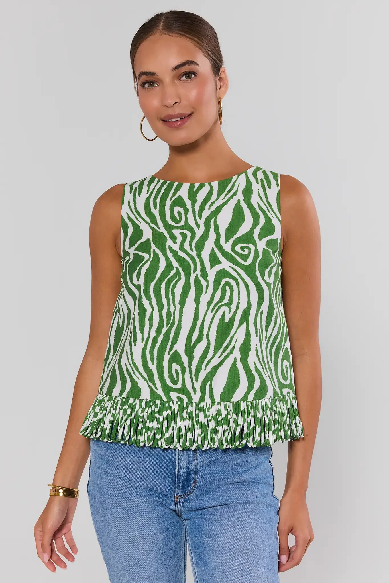 Angelina Green Zebra Fringe Top | Avara