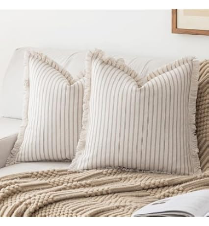 Foindtower Set of 2 Decorative Linen Fringe Throw Pillow Covers Cozy Boho Farmhouse Cushion Cover... | Amazon (US)