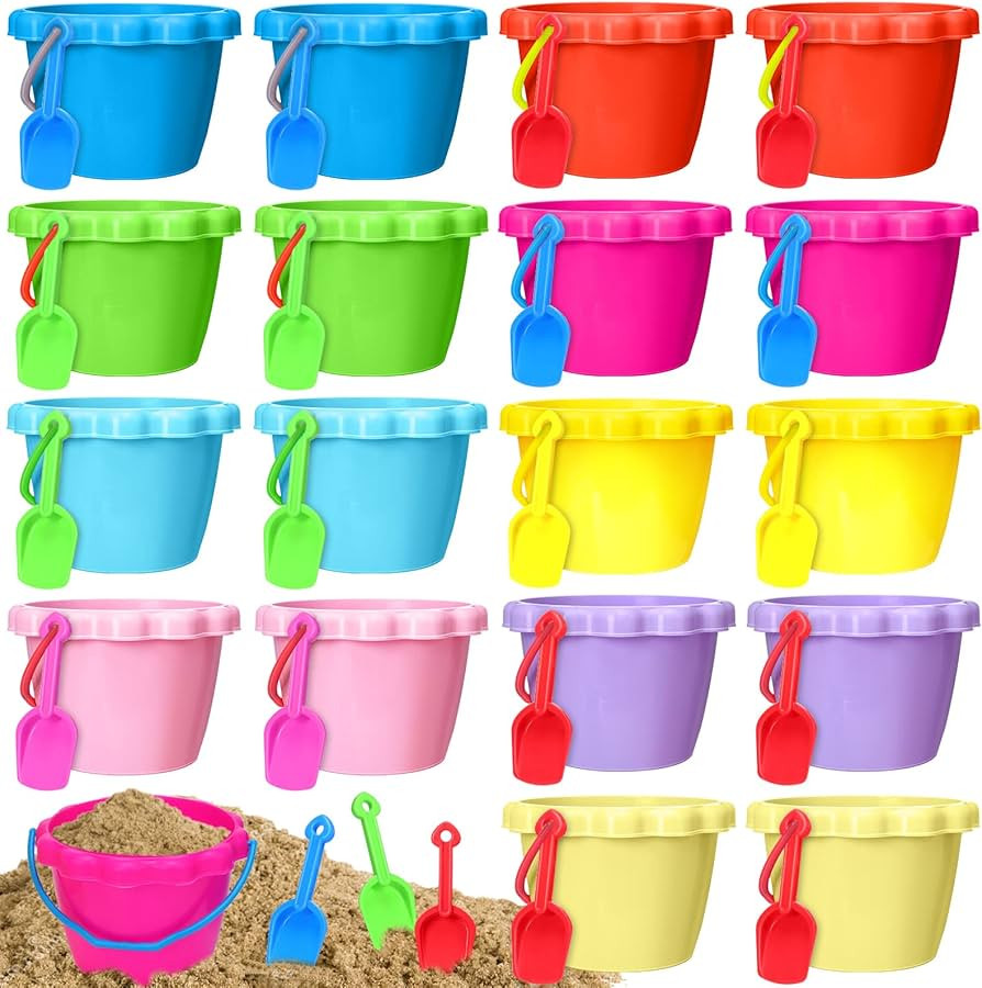 36 Pcs 6'' Sand Buckets and Shovels Bulk Small Plastic Beach Pails Shovels Sand Castle Mold Tools... | Amazon (US)