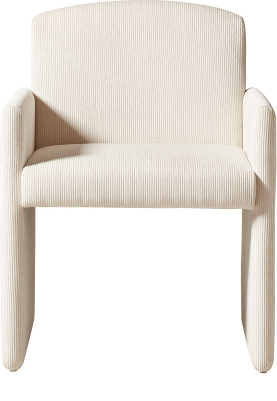 Justine Warm White Corduroy Upholstered Dining Armchair | CB2 | CB2