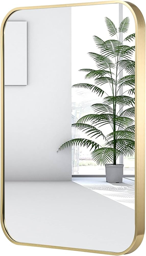 JENBELY 22x30 Inch Gold Bathroom Mirror, Brushed Brass Gold Metal Framed Rectangular Mirror with ... | Amazon (US)
