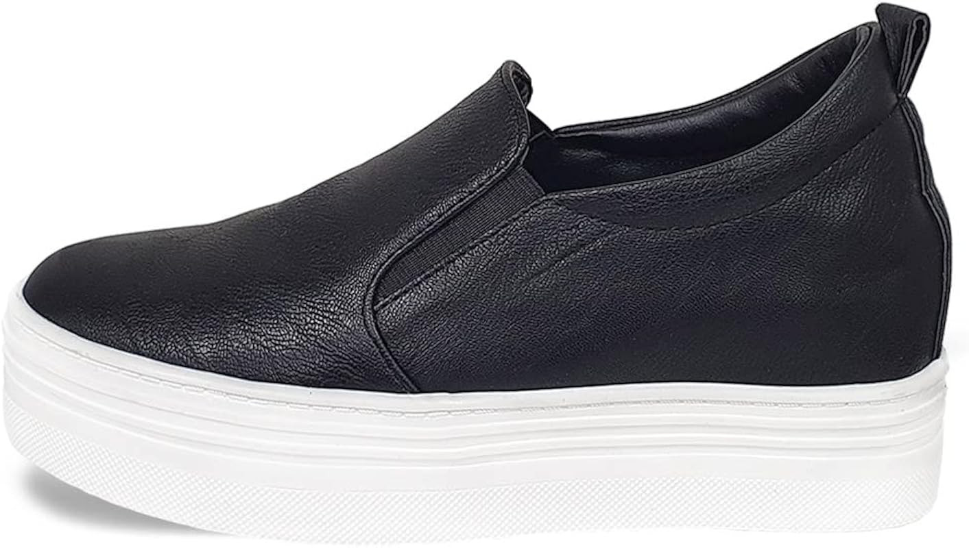 EpicStep Women's Casual Leather High Mid Heels Hidden Wedges Slip On Platform Sneakers Loafers | Amazon (US)