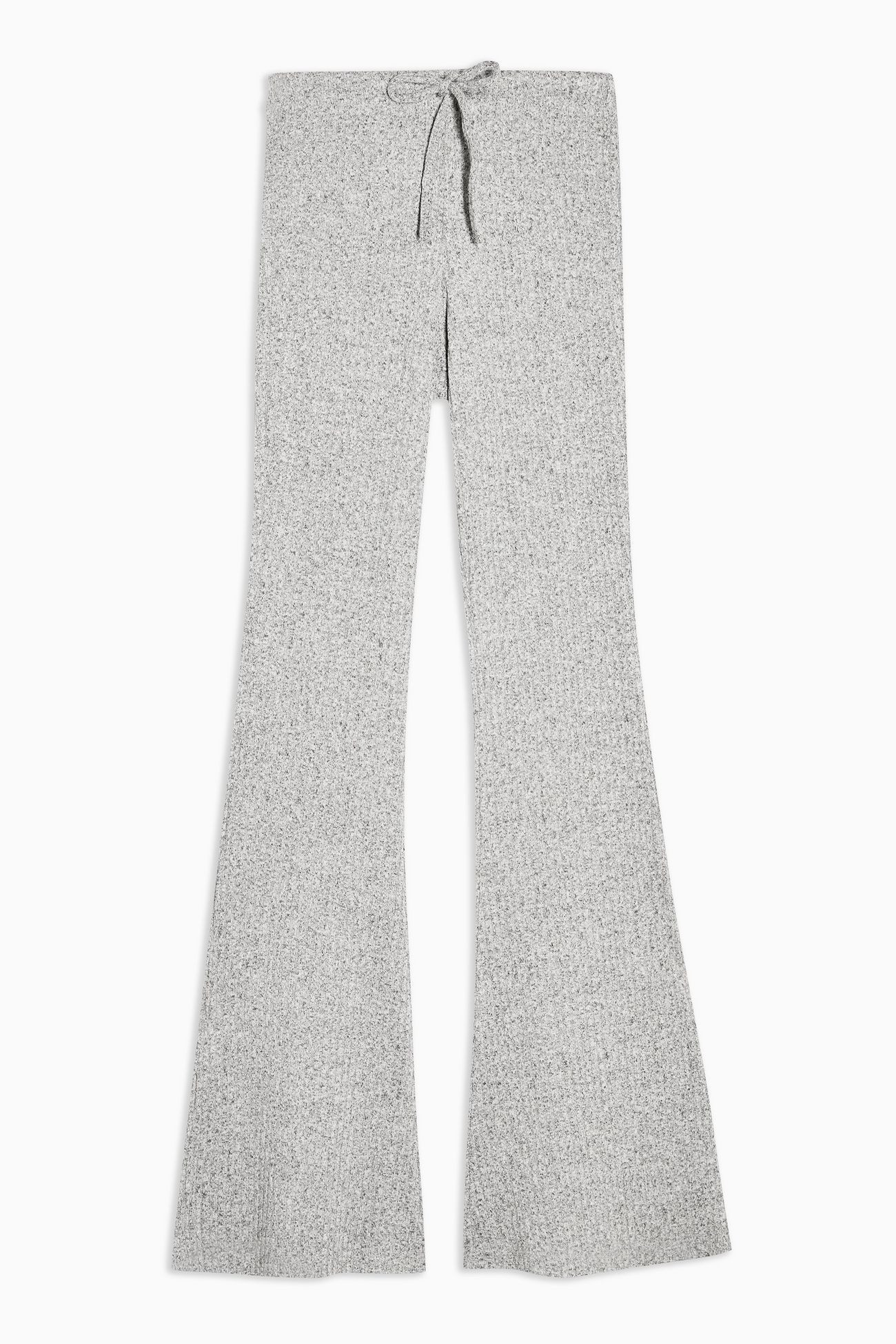 Grey Tie Ribbed Marl Flare Trousers | Topshop UK