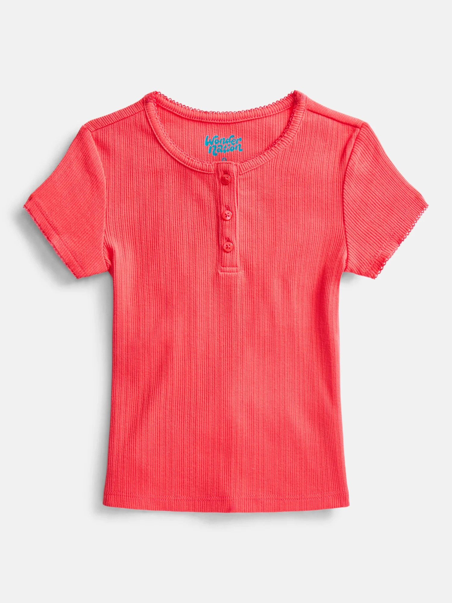 Wonder Nation Girls Baby Henley Tee with Short Sleeves, Sizes 4-10 | Walmart (US)