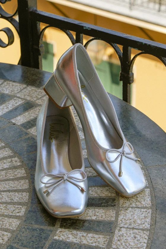 Marny Silver Metallic Bow Low Heel Ballet Pumps | Lulus (US)