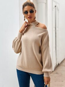 Strick Pullover mit Ausschnitt und sehr tief angesetzter Schulterpartie | SHEIN