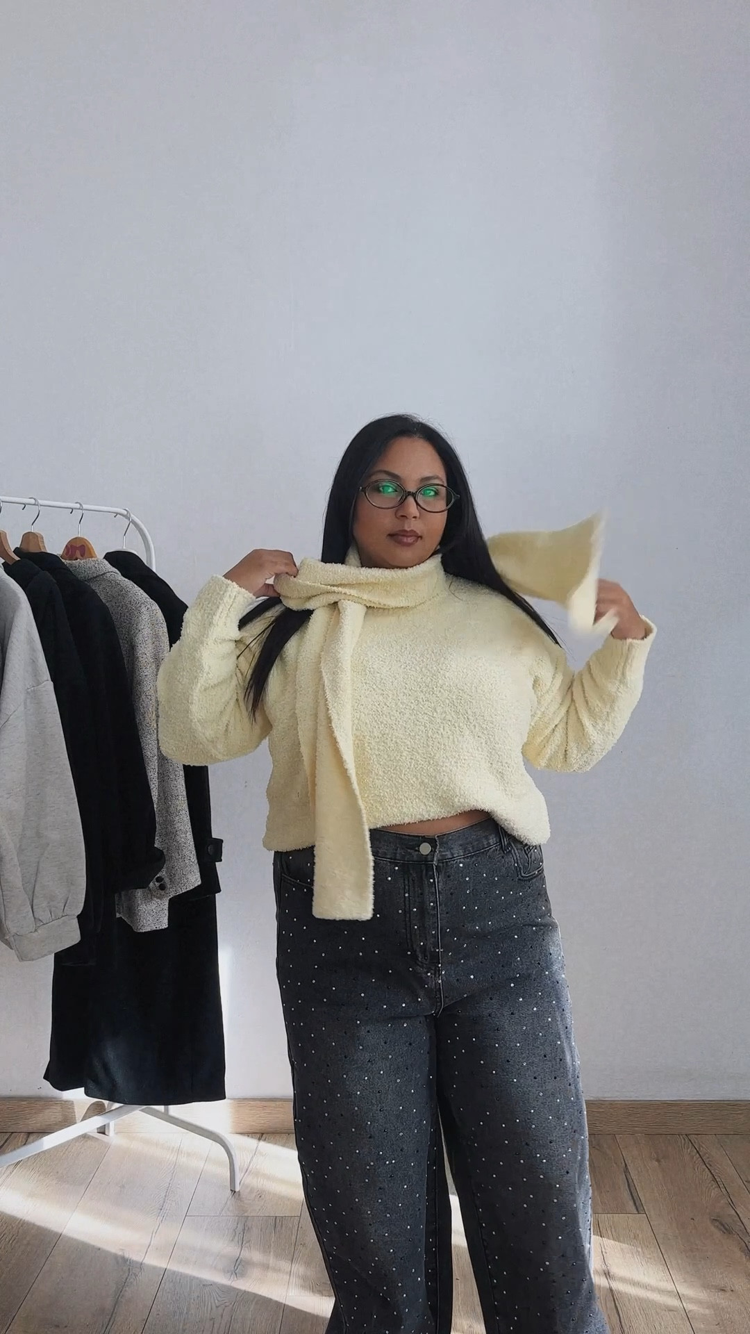 Butter yellow sweater with scarf for winter 💛 

#sweater #jumper #winteroutfit #winterfashion #curvyoutfit #curve #midsize 

#LTKmidsize #LTKwinter #LTKcurves