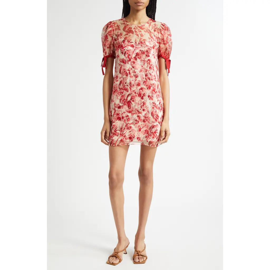 Cinq à Sept Junette Floral Ribbons Silk Minidress in Cherry Rose Multi at Nordstrom Rack, Size 0 | Nordstrom Rack