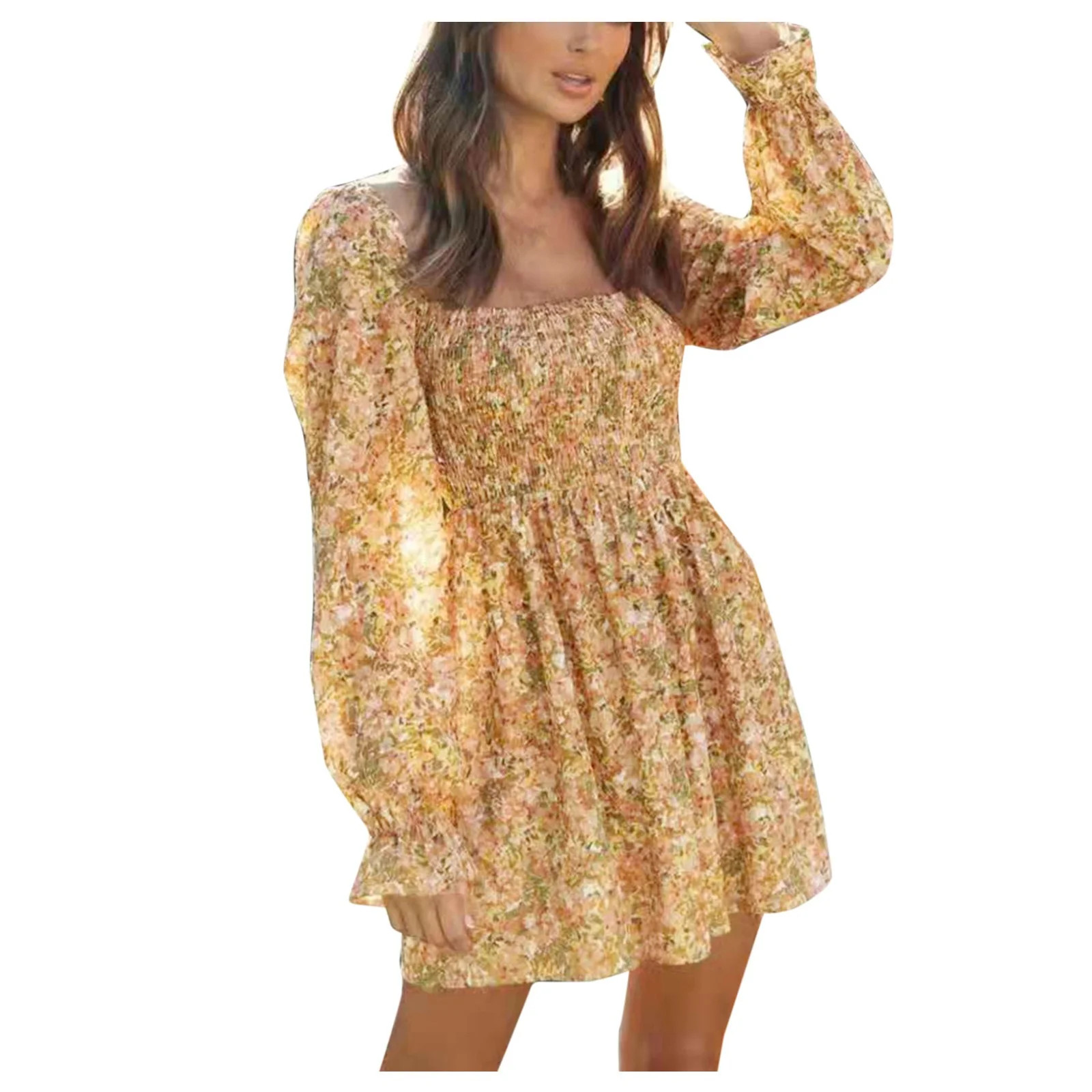 Winter Fall Dresses for Women Long Sleeve Fashion Casual Print Split Joint Square Collar A Line D... | Walmart (US)