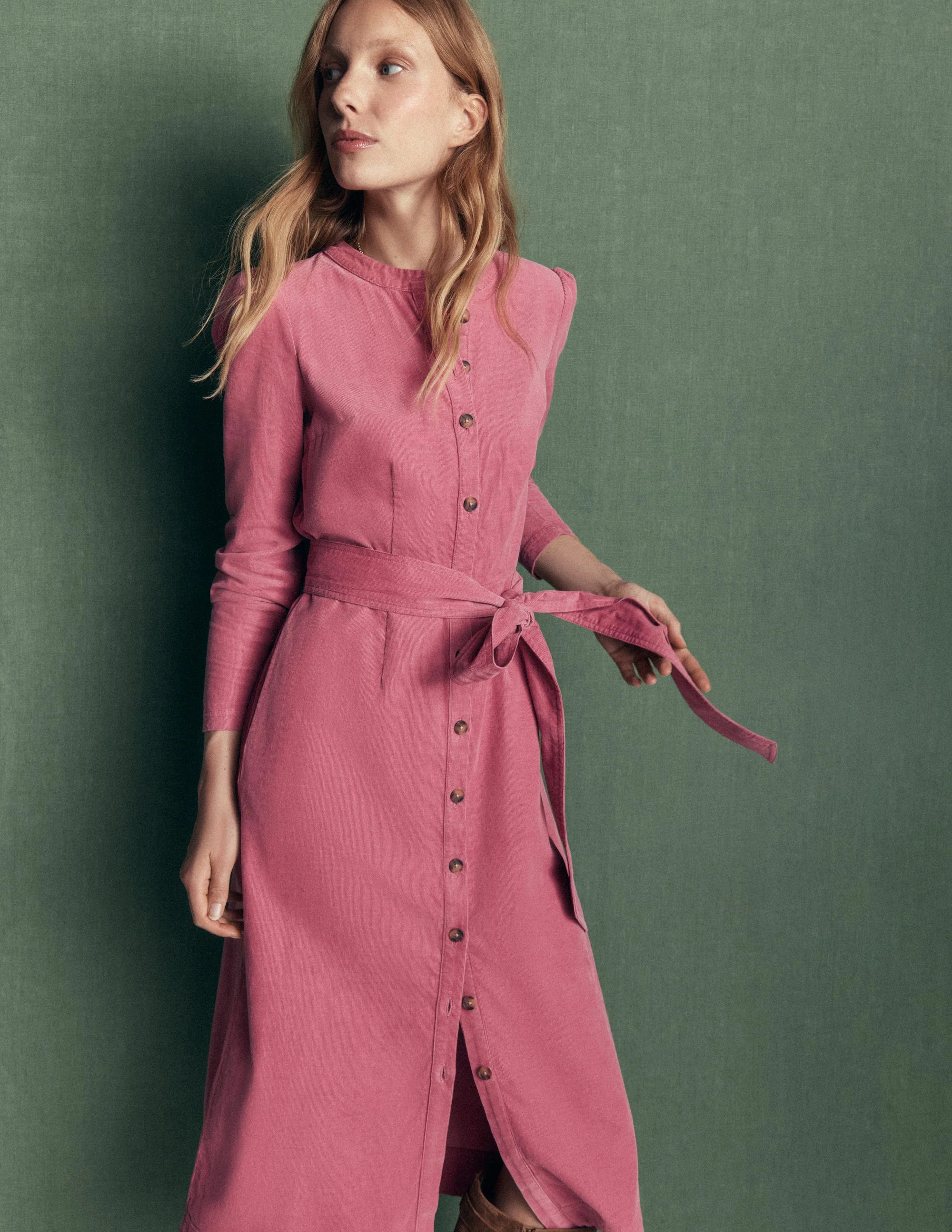 Louise Cord Midi Shirt Dress-Pink Heather | Boden (US)