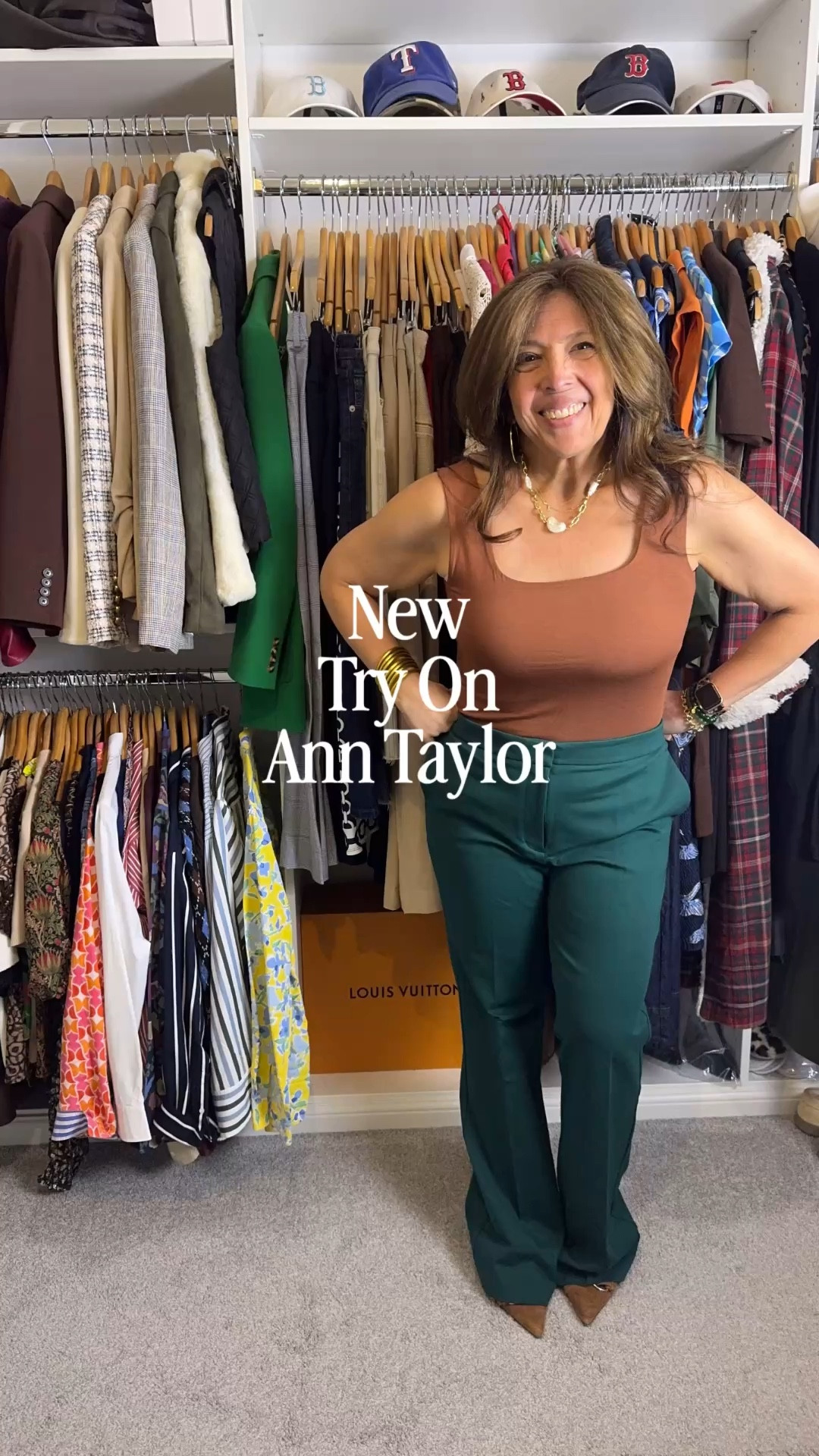 Trying on 2 new pieces from Ann Taylor. Should I keep or return? 
Wearing a L in the top and a 14 in the pants. 
The top and the pants are soft and stretchy  

#LTKWorkwear #LTKSaleAlert #LTKOver40