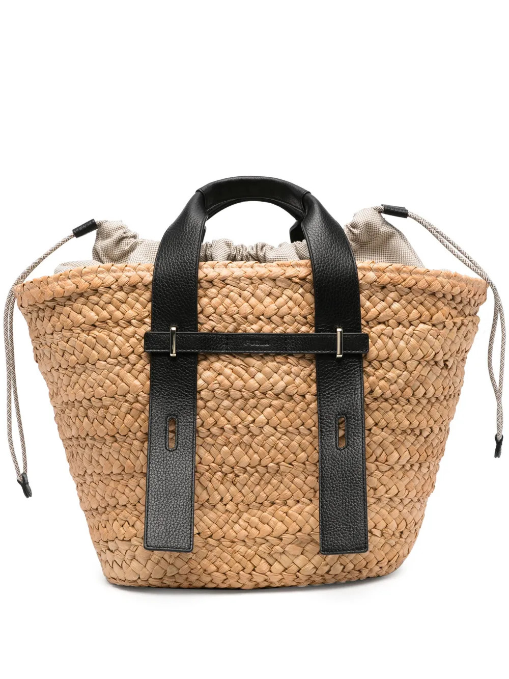 Furla leather-embellished Raffia Tote Bag | Neutrals | FARFETCH | Farfetch Global