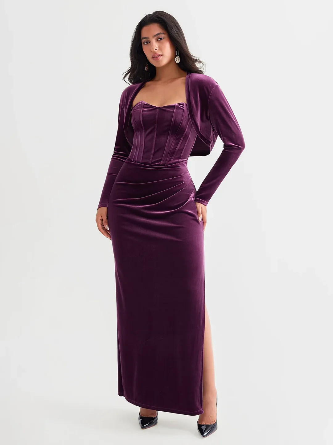 Velvet Long-Sleeve Shrug Bolero | Popilush