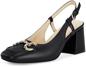 Womens Slingback Block Heels Closed Square Toe Dress Work Shoes Slip on Buckle Strap Business Pum... | Amazon (US)