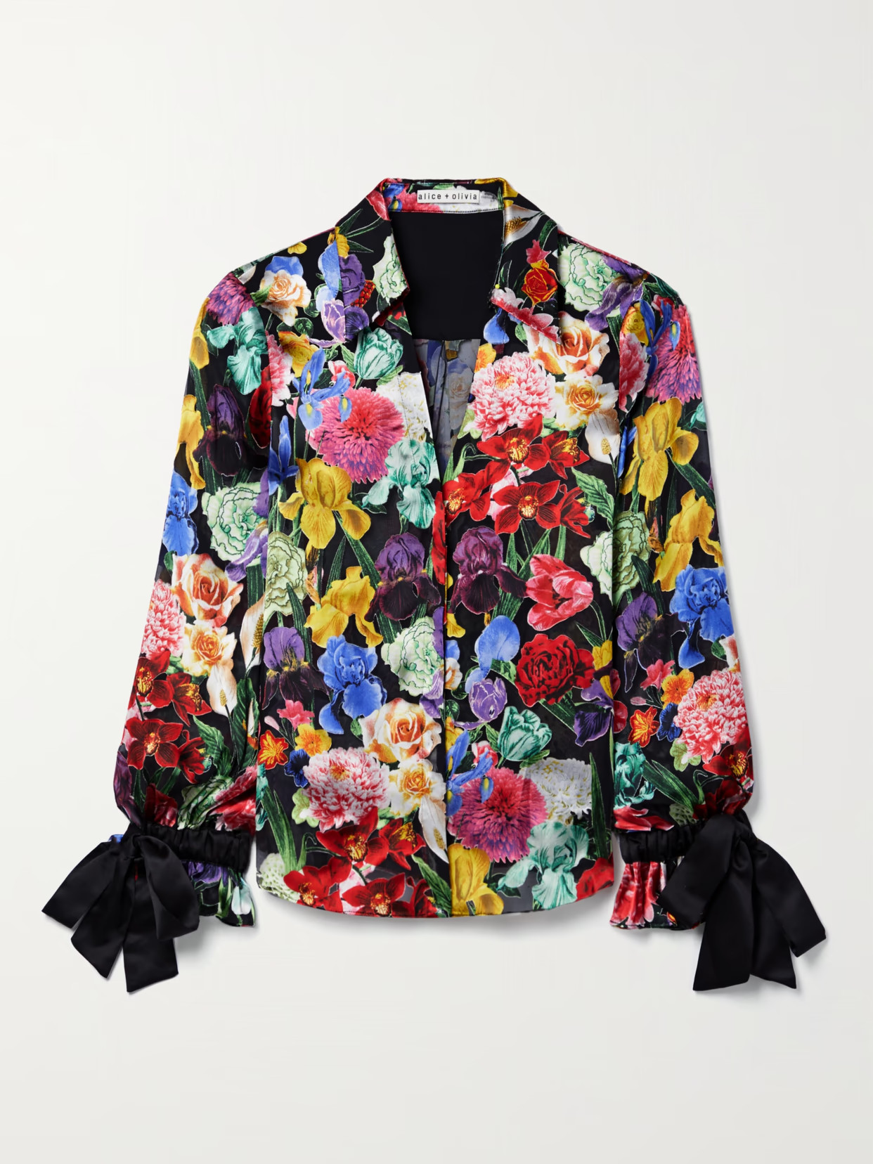 Alice + Olivia - Randa Bow-detailed Floral-print Devoré-satin Blouse - Black | NET-A-PORTER (US)