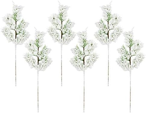 AuldHome Flocked Evergreen Greenery Picks (6-Pack); Snow Frosted Christmas Decor Floral Stems for... | Amazon (US)