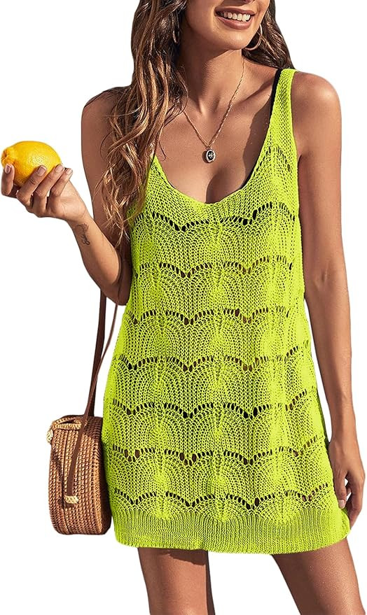 Womens Sexy Crochet Cover Up Swimwear Mesh Dress See Through Fishnet Beach Swimsuit Top at Amazon... | Amazon (US)