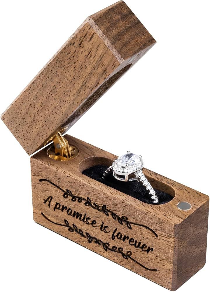 Wooden Engagement Ring Box Small Slim Proposal Wedding Ring Case | Amazon (US)