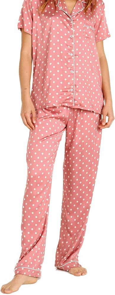 Splendid Women's Notch Color Short Sleeve Top & Pant Pajama Set | Amazon (US)