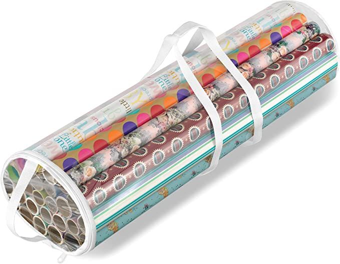 Whitmor Clear Zippered Storage for 25 Rolls Gift Wrap Organizer | Amazon (US)