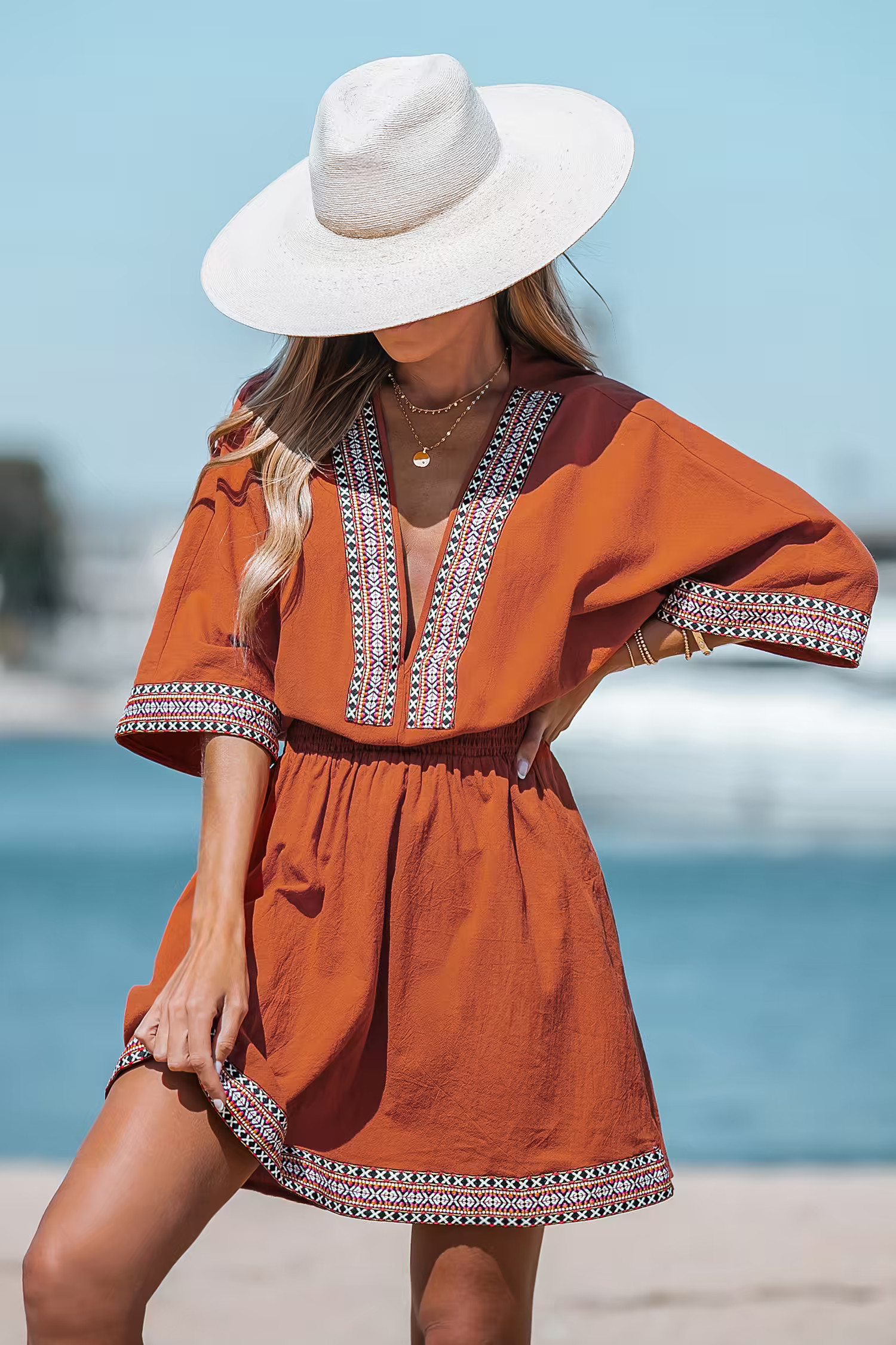 Embroidered Smocked V-Neck Romper
 | Cupshe US