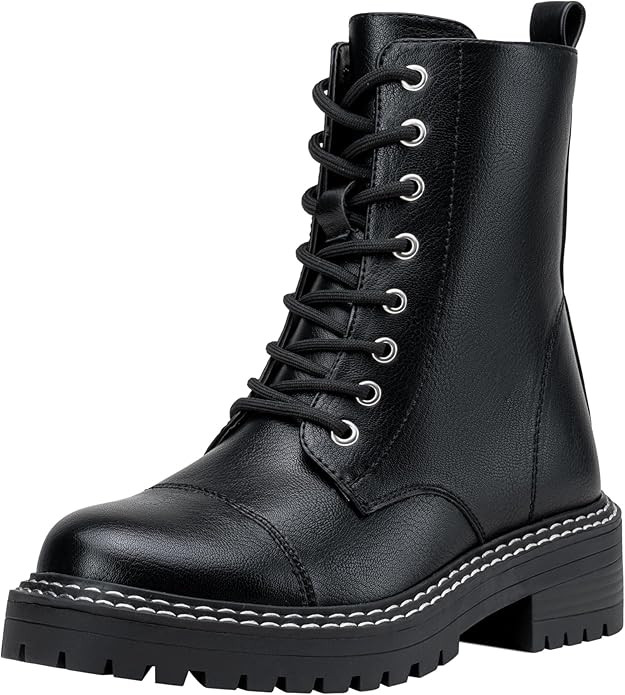 Vepose Women's 9629 Fashion Combat Ankle Boots, Lace up Booties with Inner Zipper | Amazon (US)