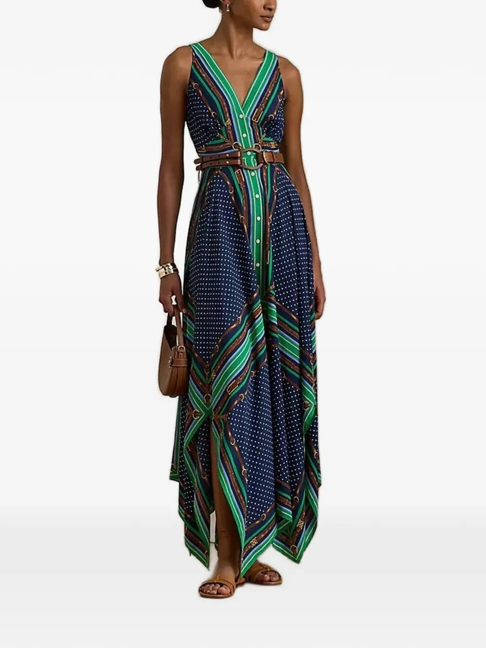 Lauren Ralph Lauren Print V-neck Asymmetric Dress | Blue | FARFETCH | Farfetch Global
