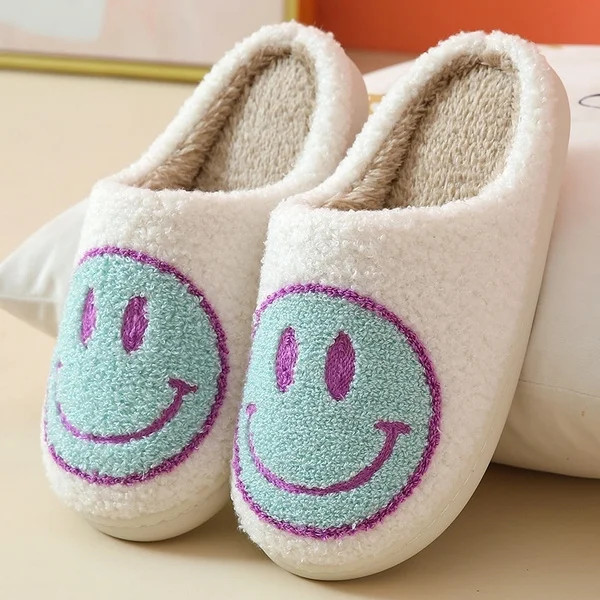 Smiley Face Slippers for Women Men Anti-Slip Soft Plush Comfy Indoor Slippers Couple Style Home S... | Walmart (US)